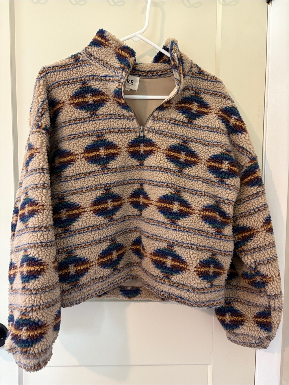BKE Women's Half-Zip Sherpa Pullover Sweater - Beige Pattern